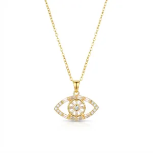 Chic elegante collar con colgante de ojo de circonita giratoria para mujer de acero