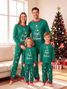 Christmas family matching pajamas set with long sleeve top pants festive tree print