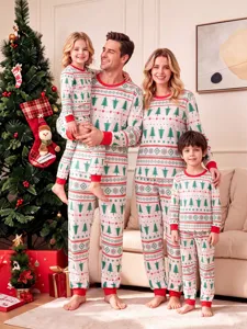 Christmas family matching pajamas set winter long sleeve knit sleepwear for parents and kids
