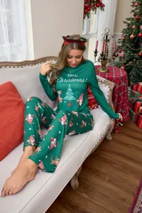 Women Christmas Long Sleeve Pajama Set Holiday Sleepwear Cute Print Lounge Wear Casual Home