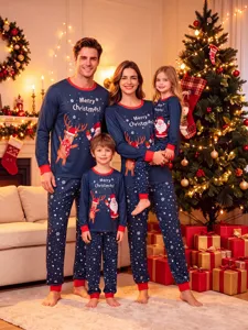 Pyjama assorti de famille de Noel ensemble manches longues col rond vetement de nuit.