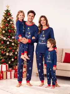 Family Christmas Pajamas Set Matching Long Sleeve Sleepwear Soft Winter Homewear Top