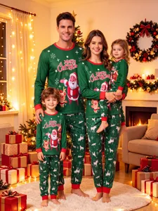 Christmas family matching pajamas set, long sleeve crewneck green holiday sleepwear for all.