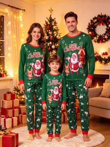 Matching family Christmas pajamas set with long sleeve top and pants for holiday season.