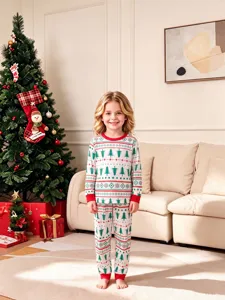 Kids Christmas Pajama Set Long Sleeve Pine Tree Nordic Print Sleepwear Home Wear