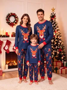 Family Christmas matching pajamas set long sleeve reindeer print sleepwear winterwear