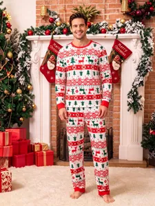 Christmas matching pajamas long sleeve sleepwear set for family holiday festive wear