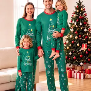 Christmas Family Matching Pajamas Long Sleeve Top And Bottom Snowflake Tree Print Festive Holiday Sleepwear For Dad Mom Kids