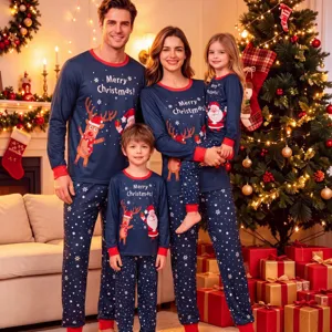 Pyjama de Noel Famille Ensemble Manches Longues Vetement de Nuit pour Fete Hiver