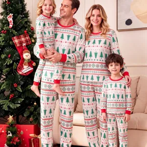 Family Christmas Pajamas Matching Set Long Sleeve Holiday Sleepwear Winter Pine Tree Print