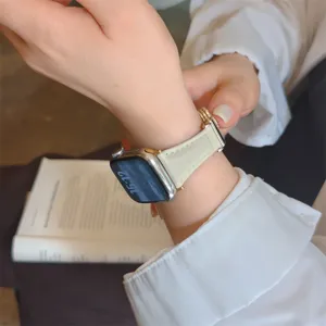 Bracelet de montre en cuir veritable avec connecteur en metal et zircon pour montre.