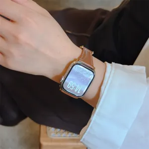Bracelet de montre en cuir marron sangle de rechange compatible avec Apple Watch series 8 9 10