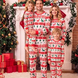Christmas matching family pajamas set long sleeve red green holiday sleepwear outfits.
