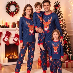 Family matching Christmas pajamas set long sleeve reindeer print sleepwear winter sleep sets