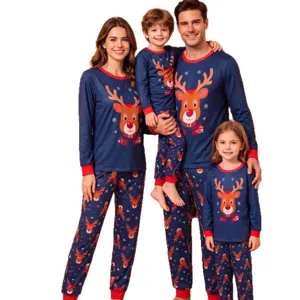Family matching Christmas reindeer print long sleeve pajama set for autumn winter