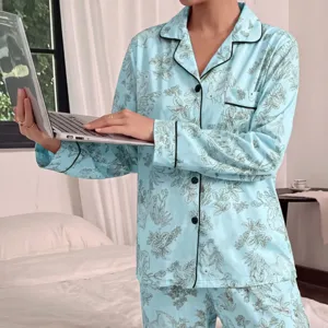 Pyjama femme manches longues imprimé lapin mignon ensemble de nuit confortable vetement