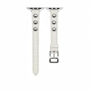 Cinturino per orologio in pelle bianca con dettagli di borchie metalliche di ricambio.