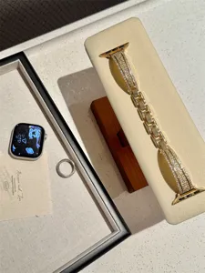 Bracelet de montre strass doré compatible avec apple watch bracelet de luxe en métal