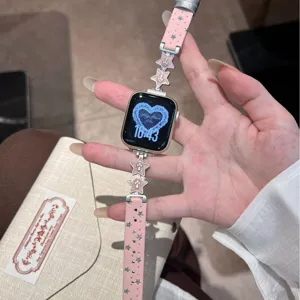 Modisches Leder Uhrenarmband Kompatibel Mit Smartwatch Strass Stern Anhänger Ersatzarmband Eleganten Schmuck