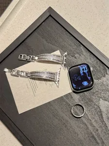 Bracelet de montre en zircone et diamant de rechange pour Apple Watch brillant en acier inox