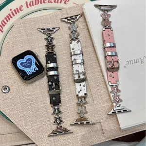 Schlankes, sternenbesetztes Lederarmband kompatibel mit Apple Watch, stilvolles Design.