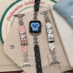 Schmales Sternen Leder Uhrenarmband kompatibel mit Apple Watch Serien, elegantes Stern Design.