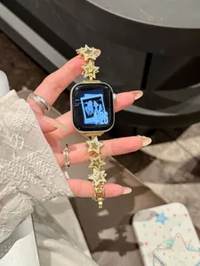 Bracelet de montre en métal zircon étoile dorée compatible avec Apple Watch étincelant