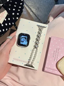 Perlen Herz Uhrenarmband kompatibel mit Apple Watch stilvolles Metall Ersatzband Damen