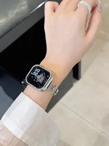 Edelstahl Strass Stern Uhrenarmband und luxuriöses Gehaeuse kompatibel mit Apple Watch