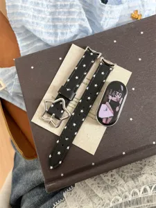 Bracelet de montre en cuir noir motif étoiles avec boucle étoile pour montre connectée tendance