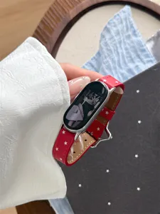 Bracelet de montre en cuir motif etoiles de remplacement compatible avec montre connectee.