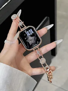 Roségold Strass Stern Metall Uhrenarmband kompatibel mit Smartwatch Luxus elegantes Design.