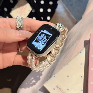 Perlen Herz Uhrenarmband Ersatz Einzelne Schlaufe kompatibel mit Apple Watch Serie SE