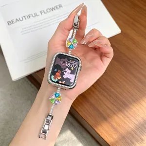 Bracelet de montre en métal strass brillant compatible avec Apple Watch, bracelet de luxe.