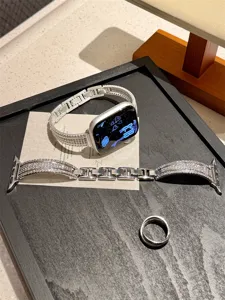 Bracelet de montre en métal diamant zircon argenté compatible avec bracelet Apple watch