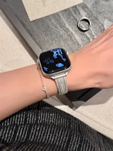 Bracelet de Montre en Métal Zircon Brillant Compatible avec Apple Watch Série Acier Inoxydable