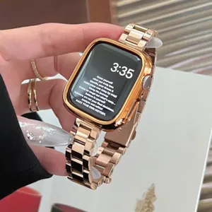 Cinturino per orologio in metallo acciaio inossidabile lucido e custodia per smartwatch