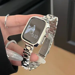 Cinturino e cassa in acciaio inossidabile lucido compatibili con Apple Watch serie 10 9 SE