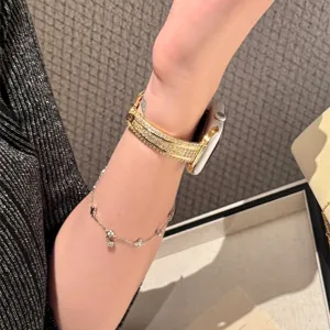 Bracelet de montre en strass zircon brillant compatible avec Apple Watch, finition or.