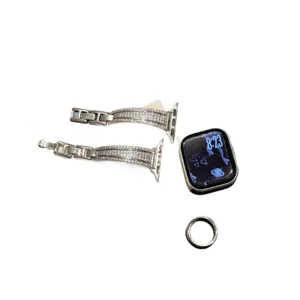 Bracelet de montre étincelant en strass compatible avec Apple Watch, bracelet en métal zircon.