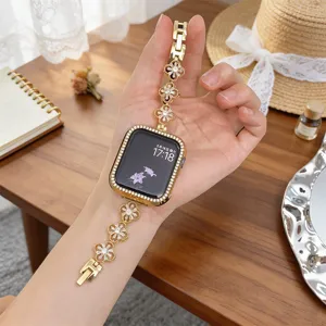 Cinturino e cassa quadrifoglio strass oro compatibile con Apple Watch ricambio gioiello