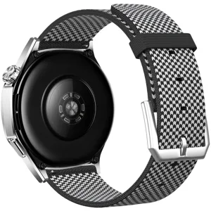 Vervangend geweven horlogebandje voor smartwatch, zwart-wit houndstooth stoffen band.