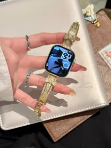 Rhinestone bow watch strap compatible with Apple Watch, luxury metal bracelet band.
