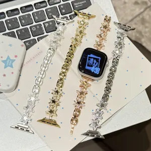 Bracelet de montre en métal strass étoile scintillant compatible avec Apple Watch