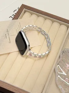 Metal watch band compatible with Apple Watch, featuring wavy block and colorful stone design.