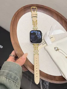 Elegantes Perlen Metall Kroko Leder Uhrenarmband Ersatz kompatibel mit Apple Watch Serie 8 9 10