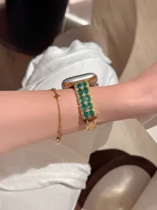 Smaragd Gold Metall Armband kompatibel mit Apple Watch Serie Luxus Ersatzuhrenarmband