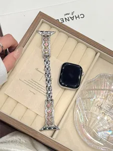 Metal rhinestone watch band compatible with Apple Watch sparkling pink crystal chain strap