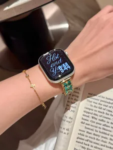 Grüner Edelstein Diamant Metall Uhrenarmband für Apple Watch Luxus Ersatzarmband Zubehör