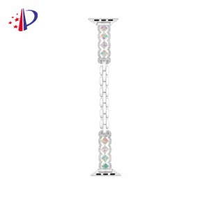Starlight white metal watch band with rhinestone wave design, compatible for Apple Watch series.